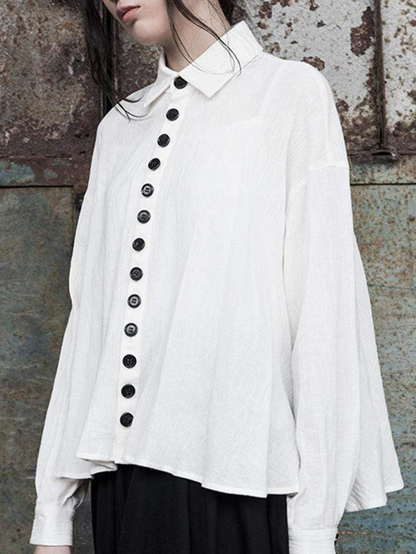 Casual Women Lapel Cotton Loose Button Long Sleeve Shirts