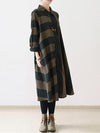 Casual Women Long Sleeve Striped Turndown Collar Shirt Dress