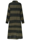 Casual Women Long Sleeve Striped Turndown Collar Shirt Dress